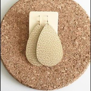 Nickel and Suede Large Teardrop Leather Earrings Metallic Gold